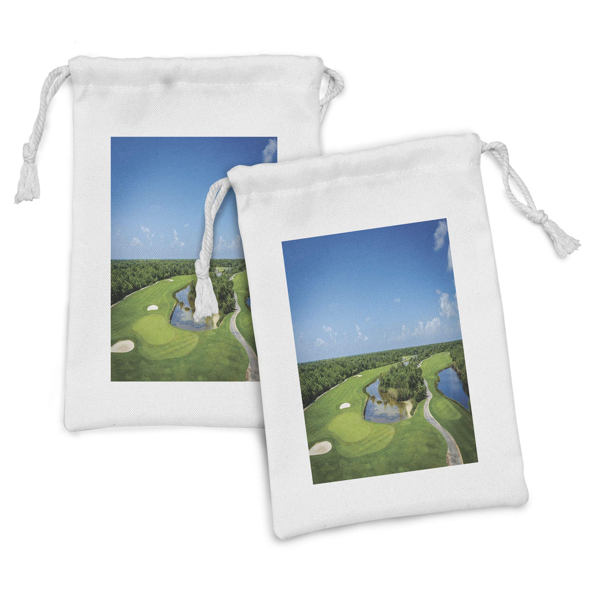 Ambesonne 2-Pack Golf Course Fabric Pouches with Drawstring - 9