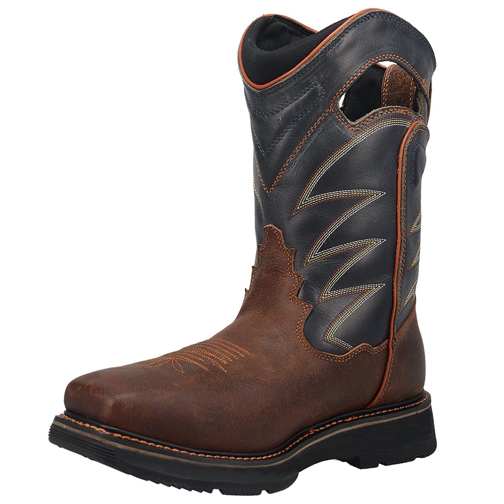 VARECOLA Men's Square Toe Cowboy Boots - Western Work Boots with Embroidered Design, Mid Calf Height for Ranch Work, Rodeo & Casual Wear