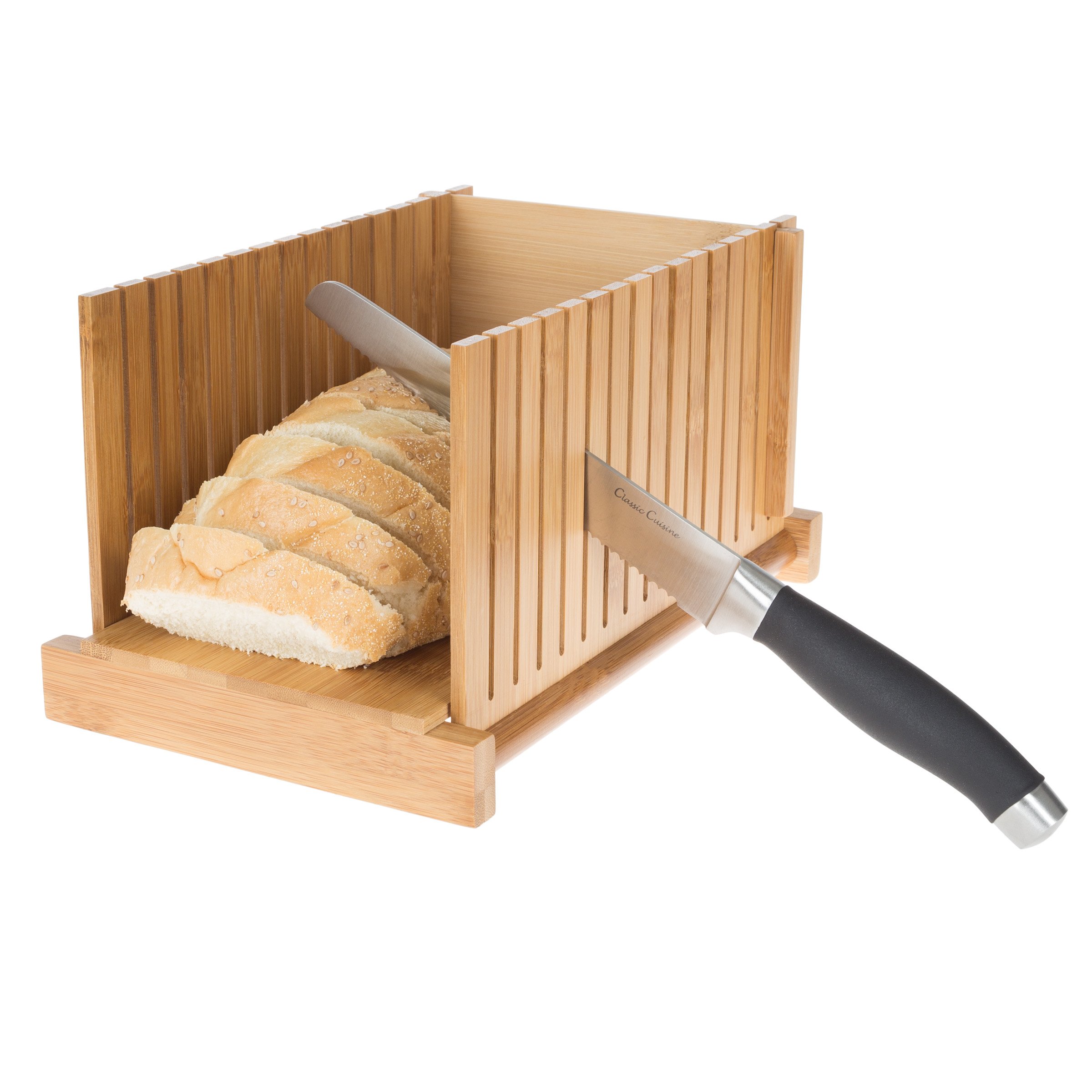 Foldable Bamboo Bread Slicer with Adjustable Knife Guide - Perfect for Even Loaf Cutting - Essential Food Prep Tool for Home Bakers - Ideal for Sourdough, Sandwich Bread & Artisan Loaves
