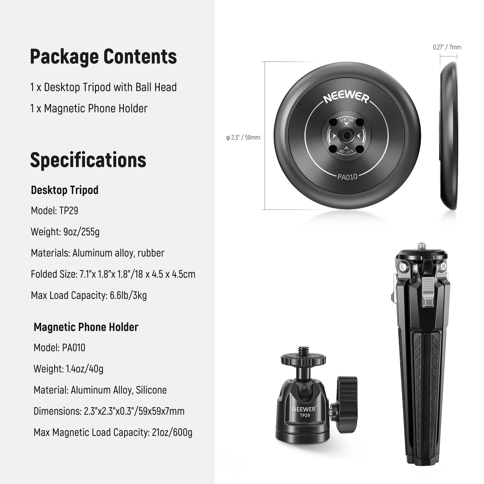 NEEWER PA010+TP29 Magnetic Phone Tripod Stand with MagSafe Compatibility - Perfect for iPhone Photography, Vlogging, and Hands-Free Video Calls