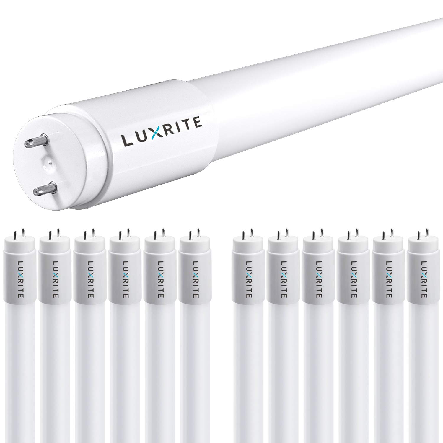Luxrite 12-Pack 4FT T8 LED Tube Light - 13W=32W, 3000K Soft White, Ballast & Bypass Compatible, Single/Double-End Powered, Plug & Play - F32T8 Fluorescent Replacement, Damp Rated - Perfect for Offices, Warehouses & Garages