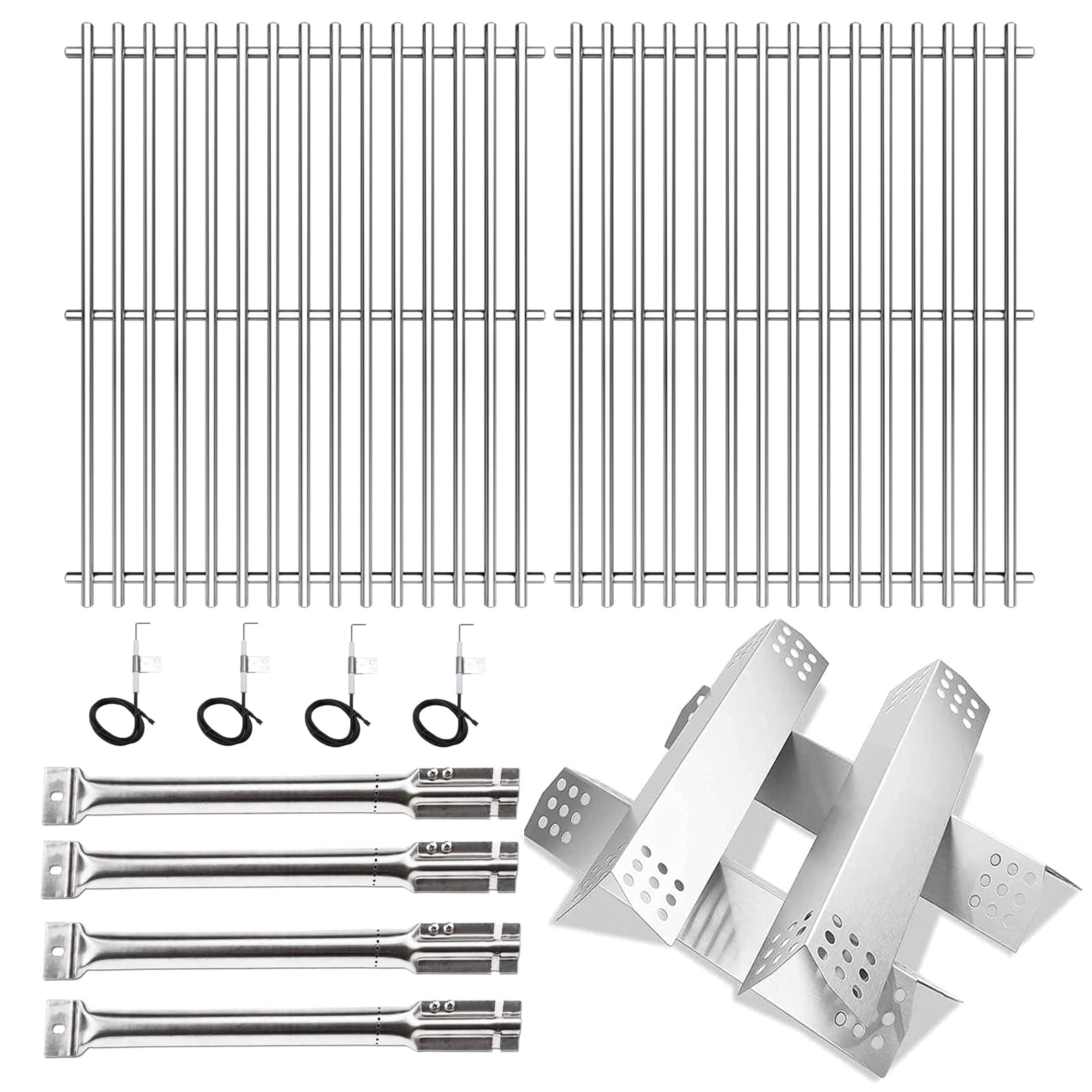 Hisencn Stainless Steel Gas Grill Replacement Parts Kit for Master Forge Models 1010037 & 1010048 - Burners, Heat Plates, Tent Shield & Cooking Grids - Perfect for Backyard BBQ, Outdoor Cooking & Grill Repair