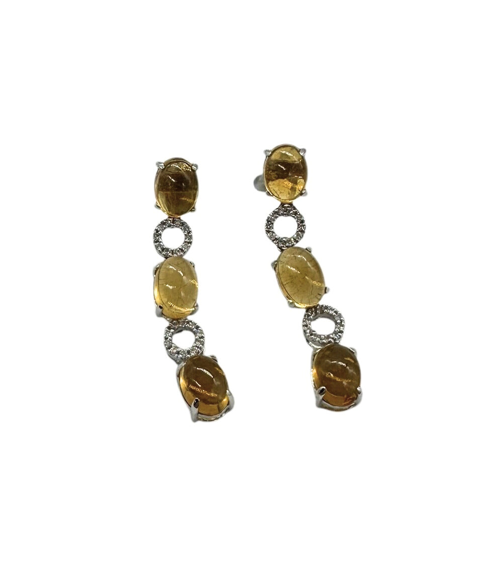 3 Stone Cabochon Citrine Drop Earrings for Women – Natural Gemstone Dangle Earrings for Party, Wedding & Evening Wear – Elegant Jewelry Gift Idea