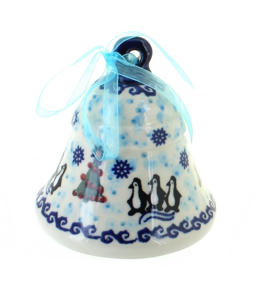 Blue Rose Polish Pottery Arctic Holidays Large Bell - Handcrafted Ceramic Christmas Decoration for Home, Tree & Holiday Decor