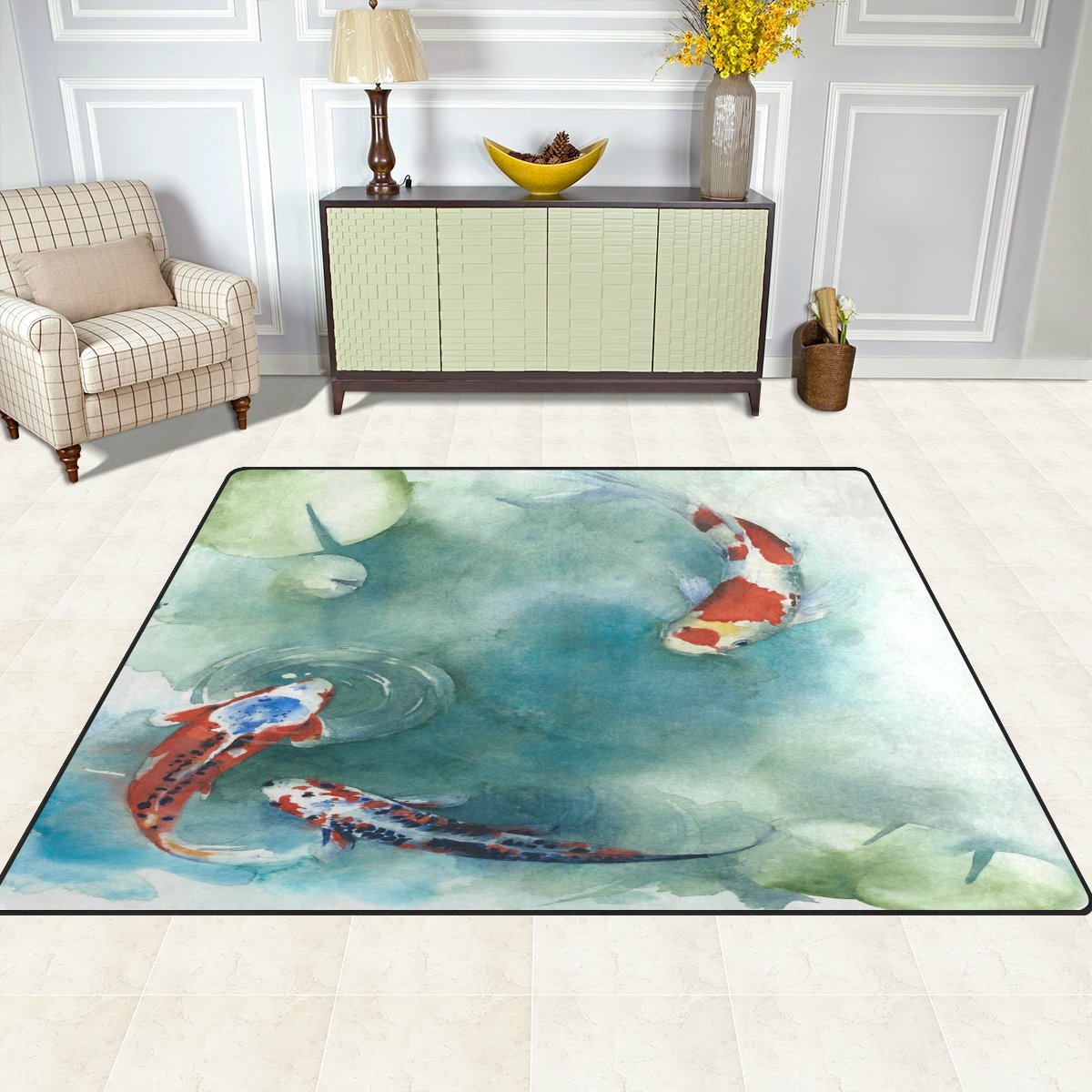 ALAZA Koi Carp Fish Japanese Oil Painting Area Rug - 5'3