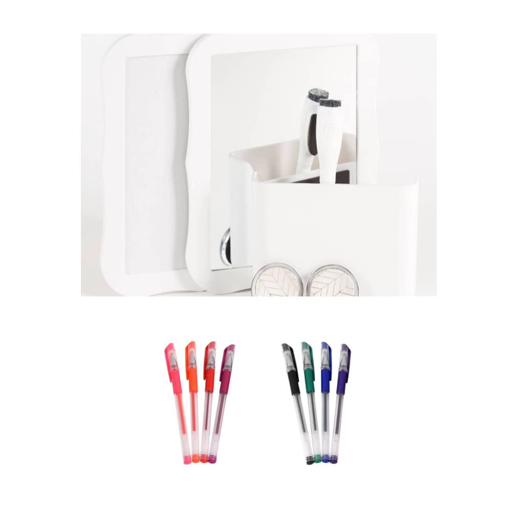 13-Piece Magnetic Locker Organizer Kit with Whiteboard, Mirror, Magnets, Pencil Cup & Gel Pens - Perfect for School, Office & Dorm Organization (White)