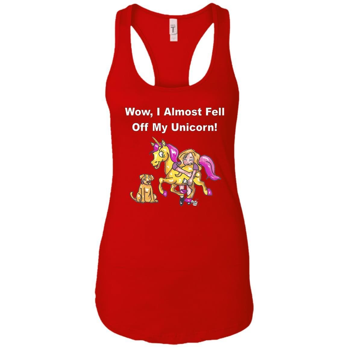 Wow, I Almost Fell Off My Unicorn Funny Women's Racerback Tank Top with White Lettering - Perfect for Girls Night Out, Bachelorette Parties & Festival Outfits