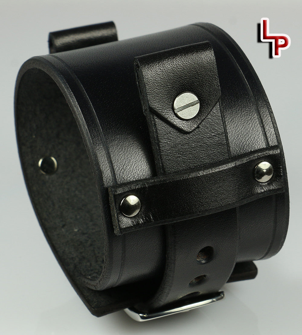 Men's Genuine Leather Watch Cuff Bracelet - 2 Inch Wide Adjustable Wristband for Casual & Formal Wear - Perfect Gift for Him