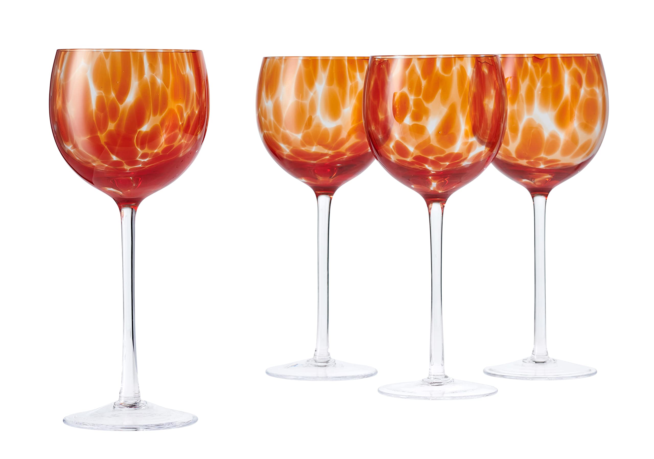 Blue Rose Polish Pottery Red Confetti Large Wine Glass Set - Handcrafted 16oz Stemware for Parties, Weddings & Home Decor - Set of 4 Elegant Drinking Glasses