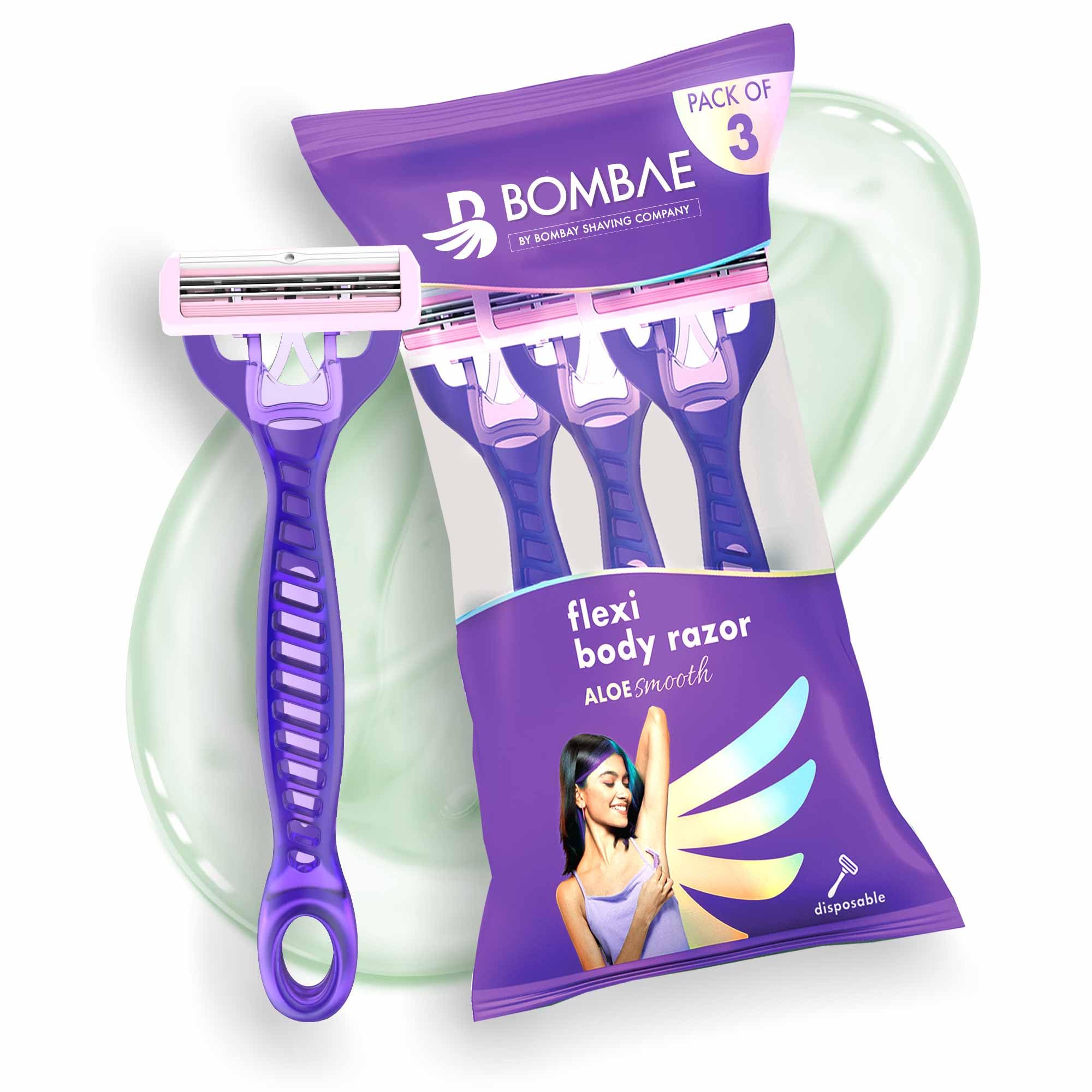 Bombae Women's Disposable Flexi Body Razors - 3 Pack | Aloe Vera & Vitamin E Hair Remover for Smooth Shaving | Perfect for Arms, Underarms, Bikini Line & Legs | At-Home & Travel Grooming Essential
