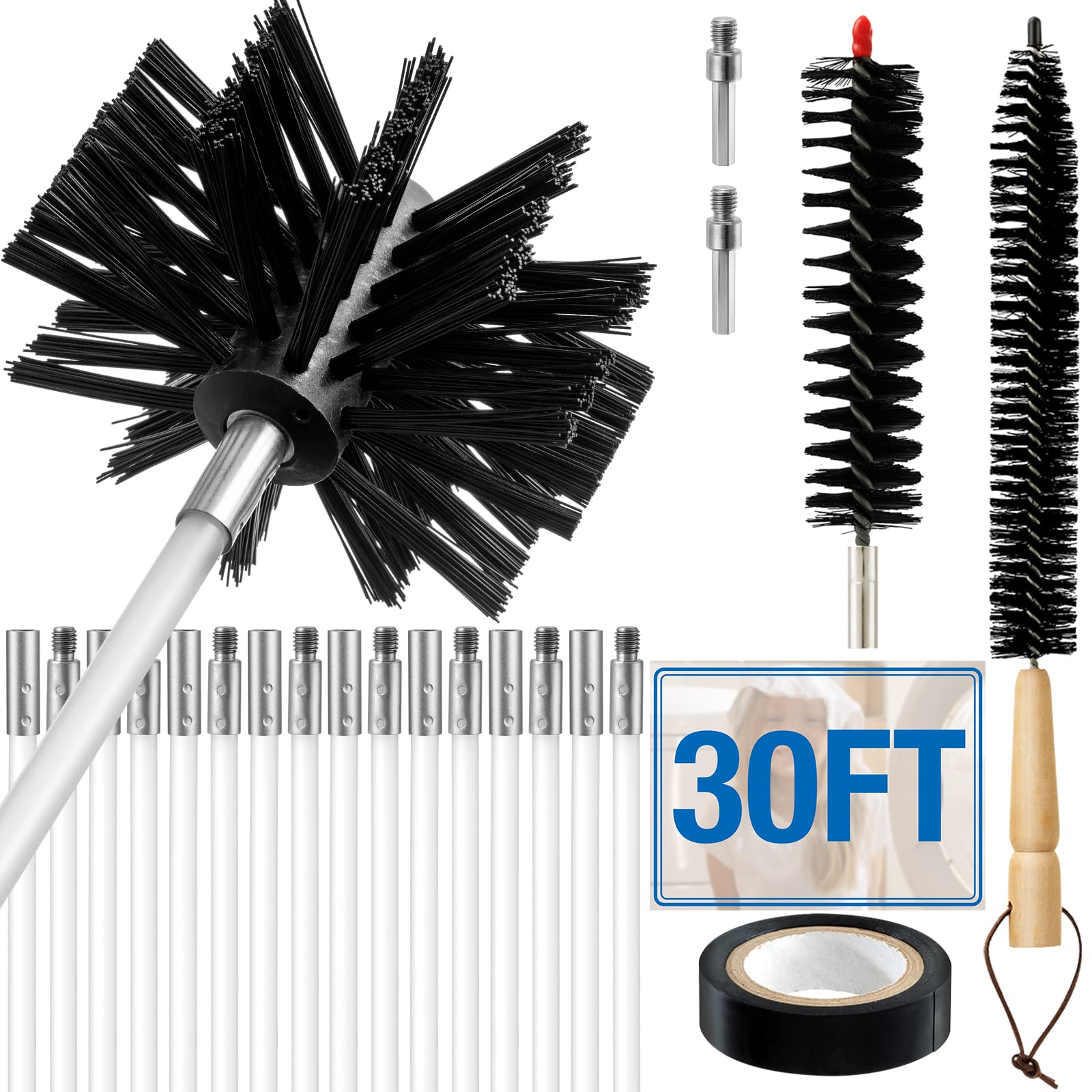 **Azdele 6-Piece 30FT Dryer Vent Cleaner Kit - All-in-One Dryer Duct Cleaning Kit with Vent Brush, Lint Trap Brush & Flexible Reusable Rods - Perfect for Home Laundry Maintenance & Fire Prevention**