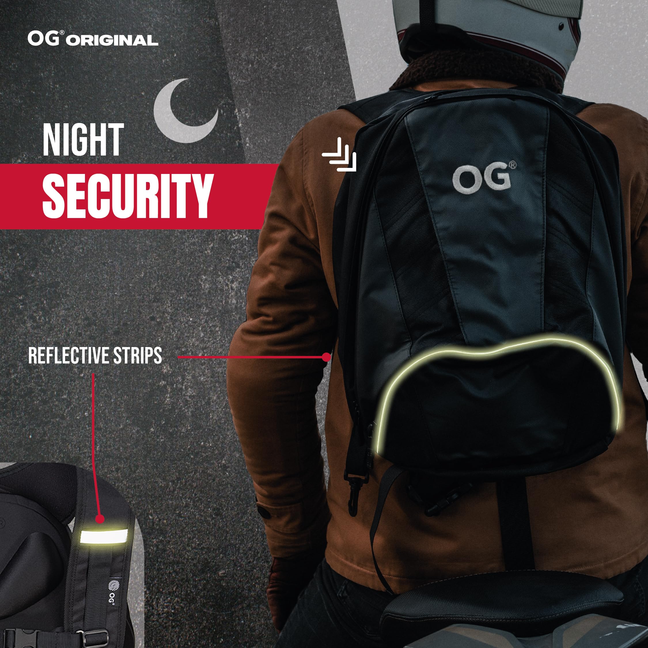 OG Original EZ-Rider PRO Motorcycle Backpack Black - Expandable 28-35L Waterproof Motorbike Helmet Bag with Laptop Pocket & Reflective White Logo - Perfect for Commuting, Travel & Adventure Riding