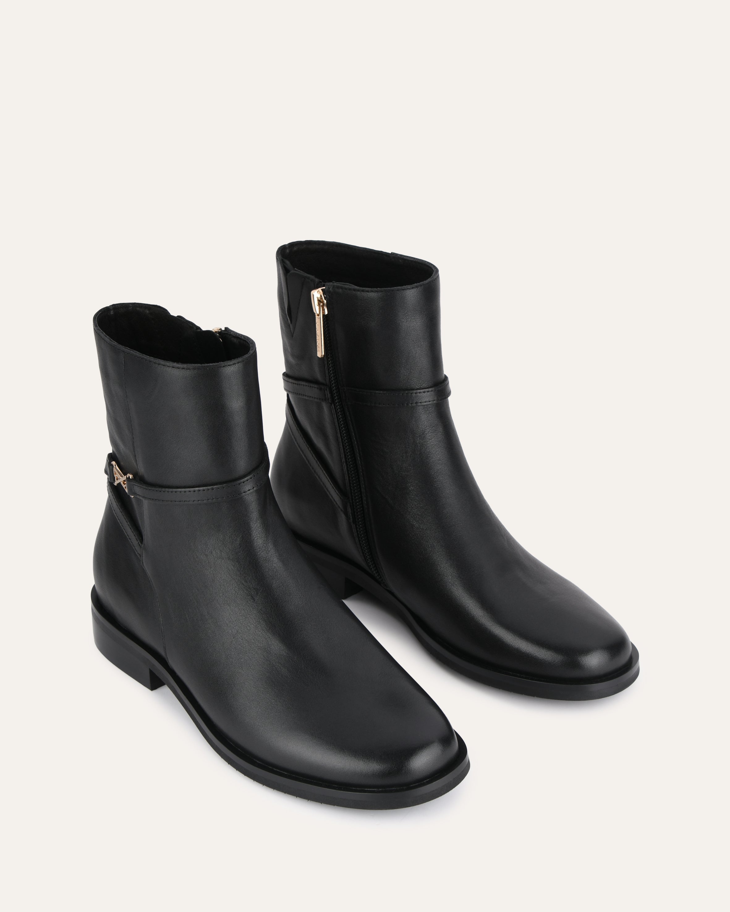 GILBERT Women's Black Leather Flat Ankle Boots - Comfortable & Stylish for Casual Wear, Office, and Everyday Outfits