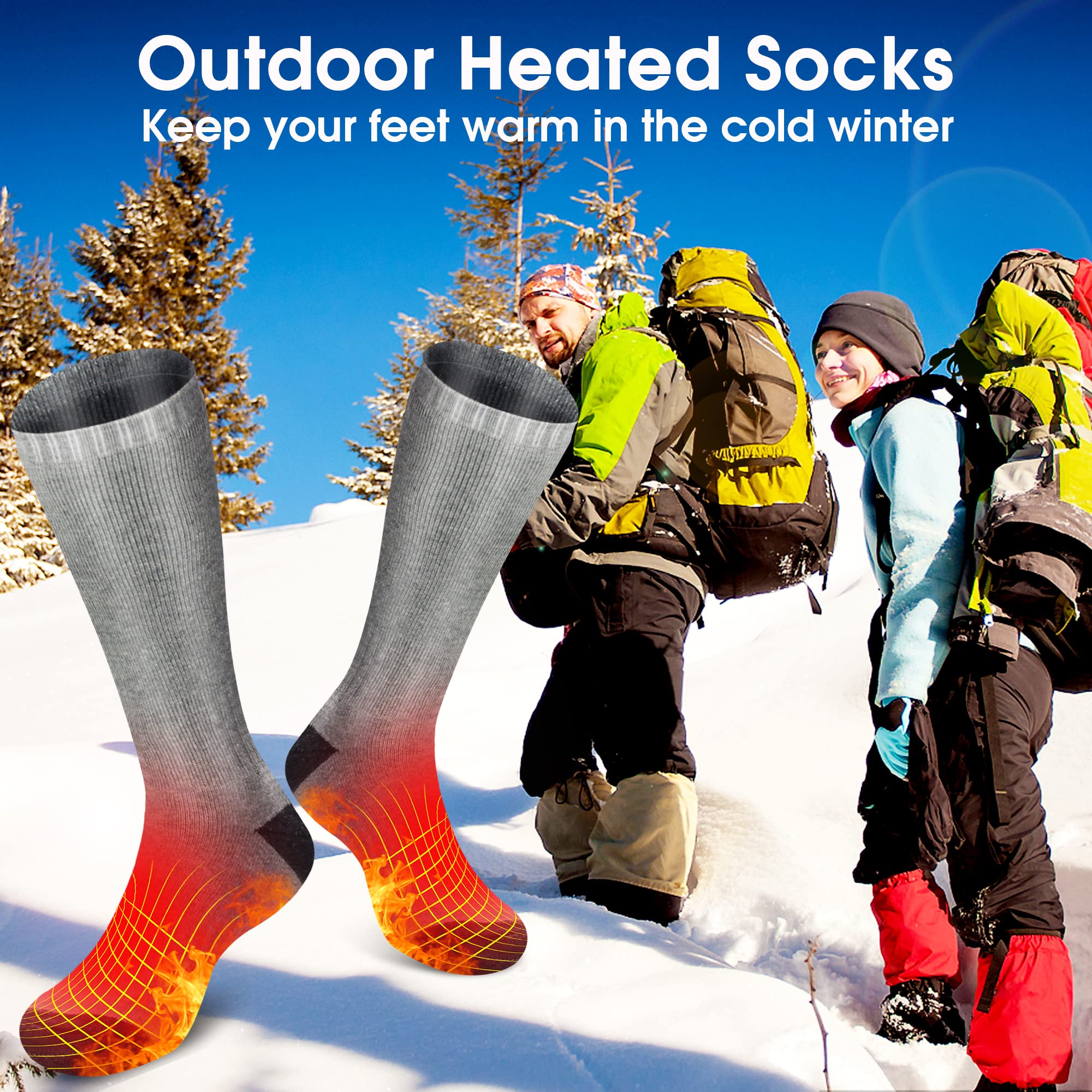 Rechargeable Electric Heated Socks for Men & Women - 3 Temperature Settings, Warm Cotton Thermal Winter Socks with 3.7V 2200mAh Battery (Grey, Large) - Perfect for Cold Weather Activities Like Camping, Hiking, Skiing & Motorcycle Riding