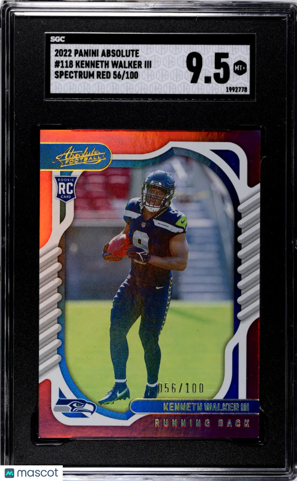 2022 Absolute Football Kenneth Walker III RC Rookie Spectrum Red SGC 9.5 /100 - Rare Collectible Trading Card for Sports Memorabilia & Fantasy Football Fans