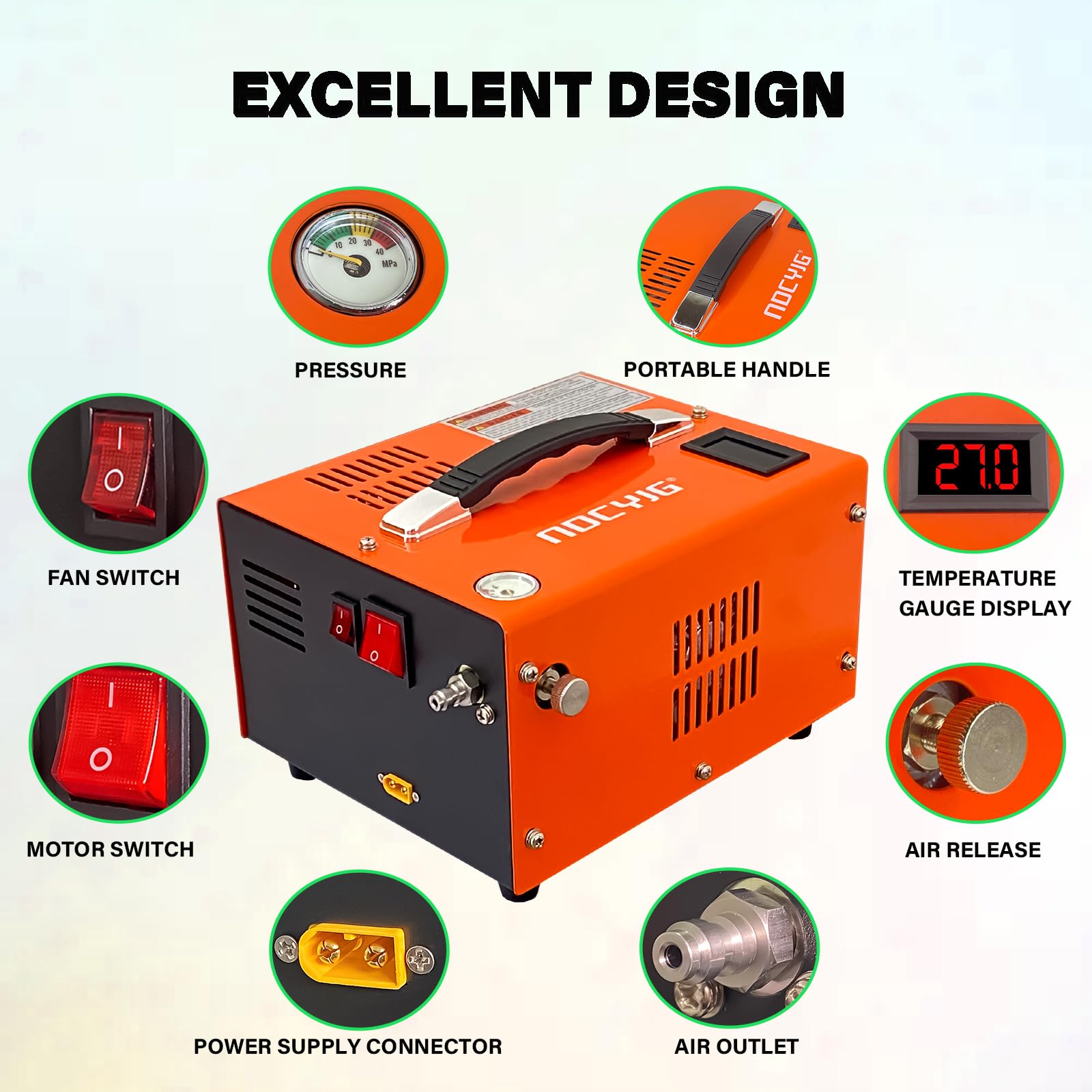 4500PSI Portable PCP Air Compressor - 12V DC/110V AC Dual Power with Auto-Stop & Built-in Cooling Fan | External Power Adapter Included | Perfect for PCP Air Rifles, Paintball Guns & Scuba Tanks | Hunting, Sports & Outdoor Adventures