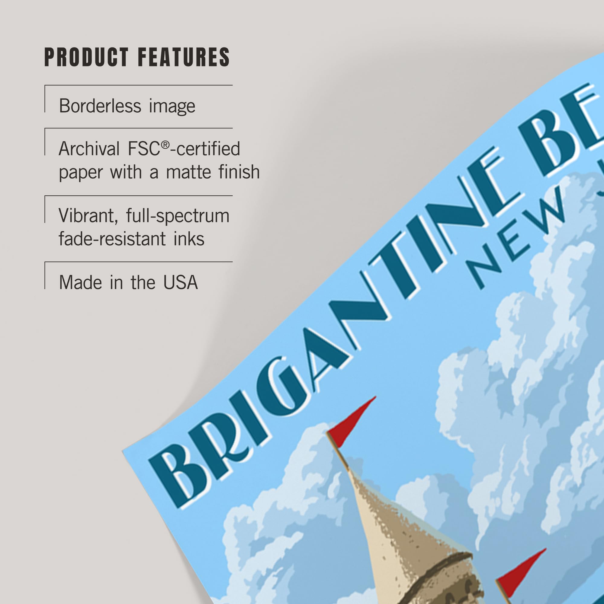 Lantern Press 16x24 Inch Giclee Print - Brigantine Beach New Jersey Sandcastle Artwork | Coastal Wall Decor for Living Room, Bedroom & Beach House