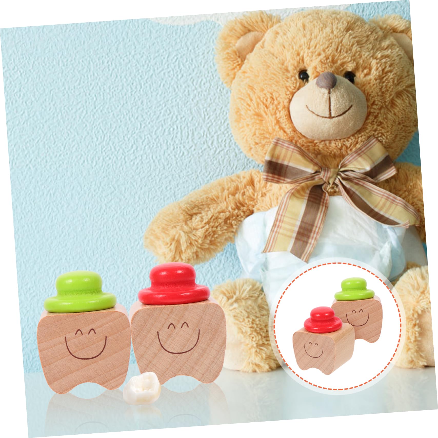 BIUDECO 2 Sets Wooden Baby Teeth Keepsake Box - Newborn Tooth Holder Organizer, Baby Shower Gift & Memory Case (4pcs x 2) - Perfect for Storing First Teeth, Baby Milestones & Special Memories