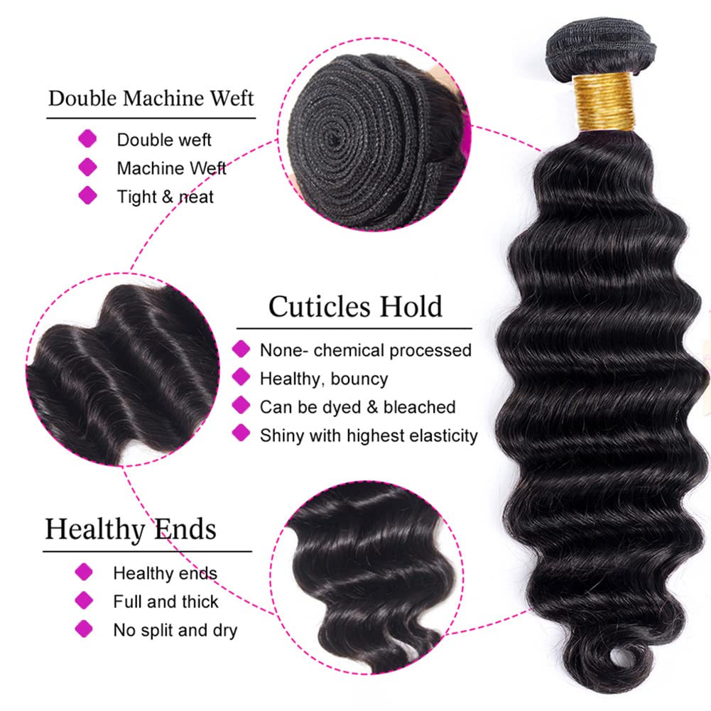 100% Unprocessed Brazilian Virgin Remy Human Hair Bundles - Loose Deep Wave 20-26 Inch Natural Black Hair Extensions for Styling & Protective Hairstyles | Perfect for Weaves, Wigs & Braiding
