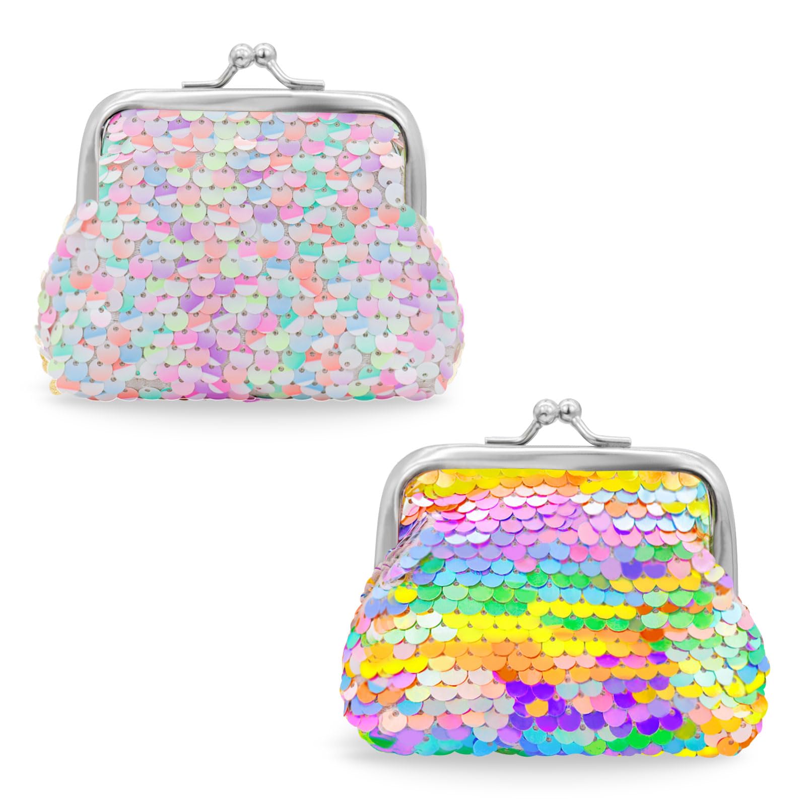 2 Packs Sequin Coin Purse with Kiss Lock - Cute Portable Wallet Pouch for Women & Girls - Holds Coins, Mini Lipstick, Keys - Perfect for Parties, Shopping & Travel Accessories