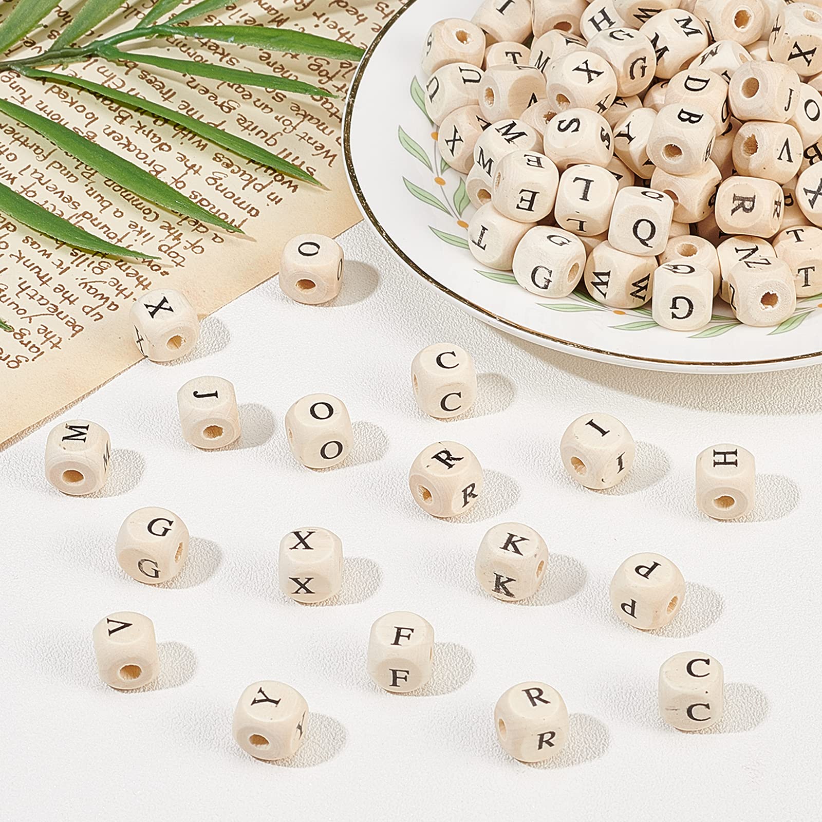 OLYCRAFT 200PCS 10mm Natural Square Wooden Alphabet Beads with Large Hole - DIY Jewelry Making, Bracelets, Necklaces & Craft Projects - Perfect for Personalized Gifts and Scrapbooking