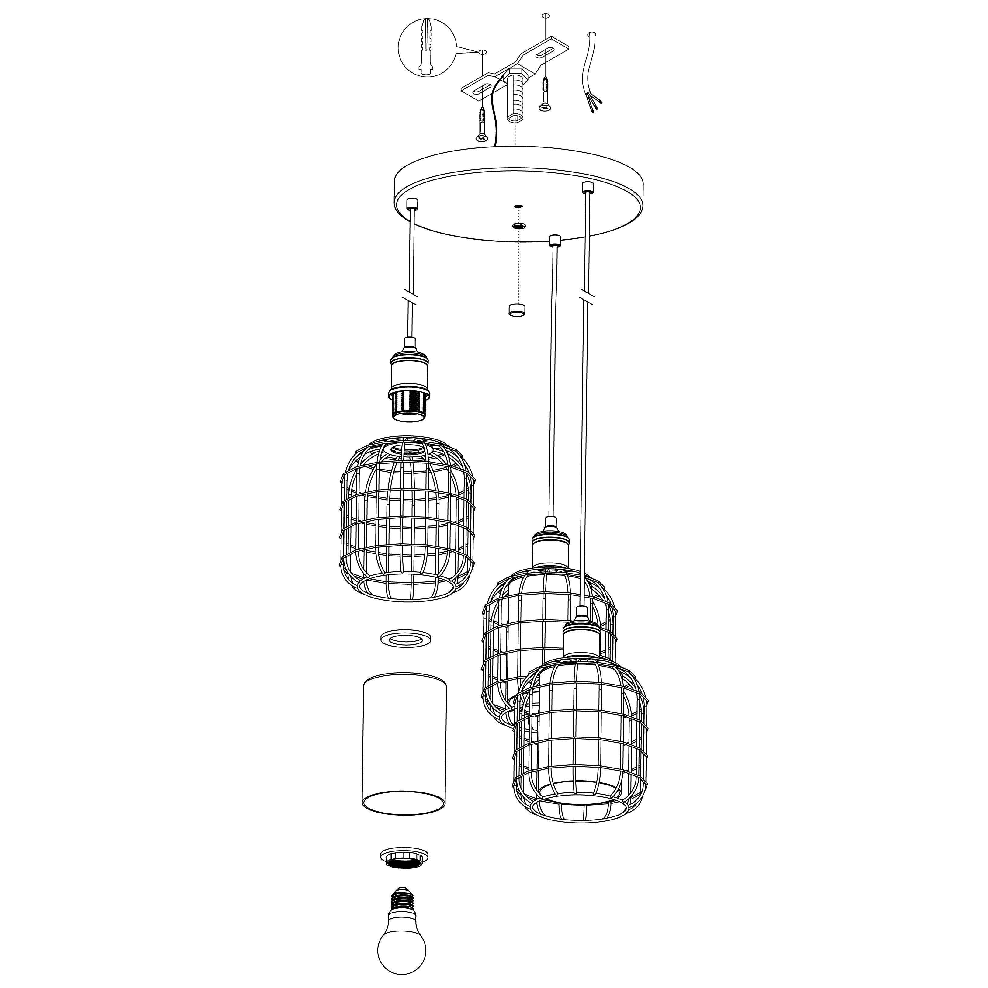 Eglo Chisle 3-Light Black Wire & Amber Glass Shaded Pendant Light Fixture - Modern Industrial Ceiling Lighting for Kitchen, Dining Room, Bar and Restaurant Decor