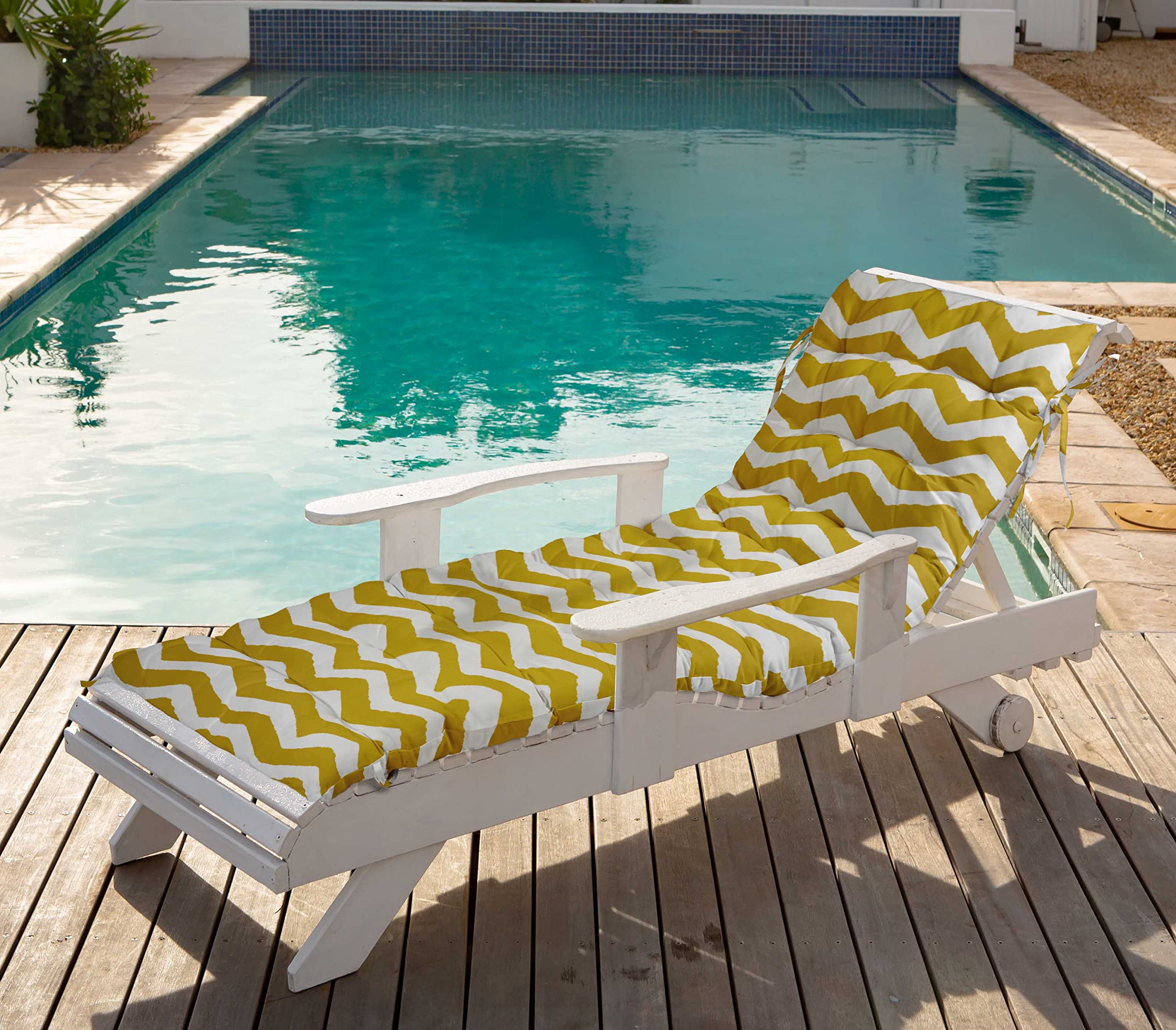 Quilted Thick Padded Seat Cushion for Rocking Chair, Sofa & Recliner - 74 x 23 Inches Gamboge Yellow - Outdoor Garden, Terrace & Bench Use with Secure Ties