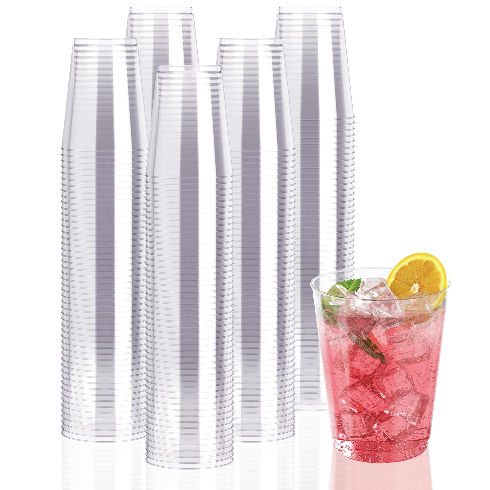 300 Pack 10oz Clear Plastic Cups - Heavy Duty Disposable Drinking Cups for Parties, Weddings, Christmas & Events - Ideal for Home, Office & Outdoor Gatherings