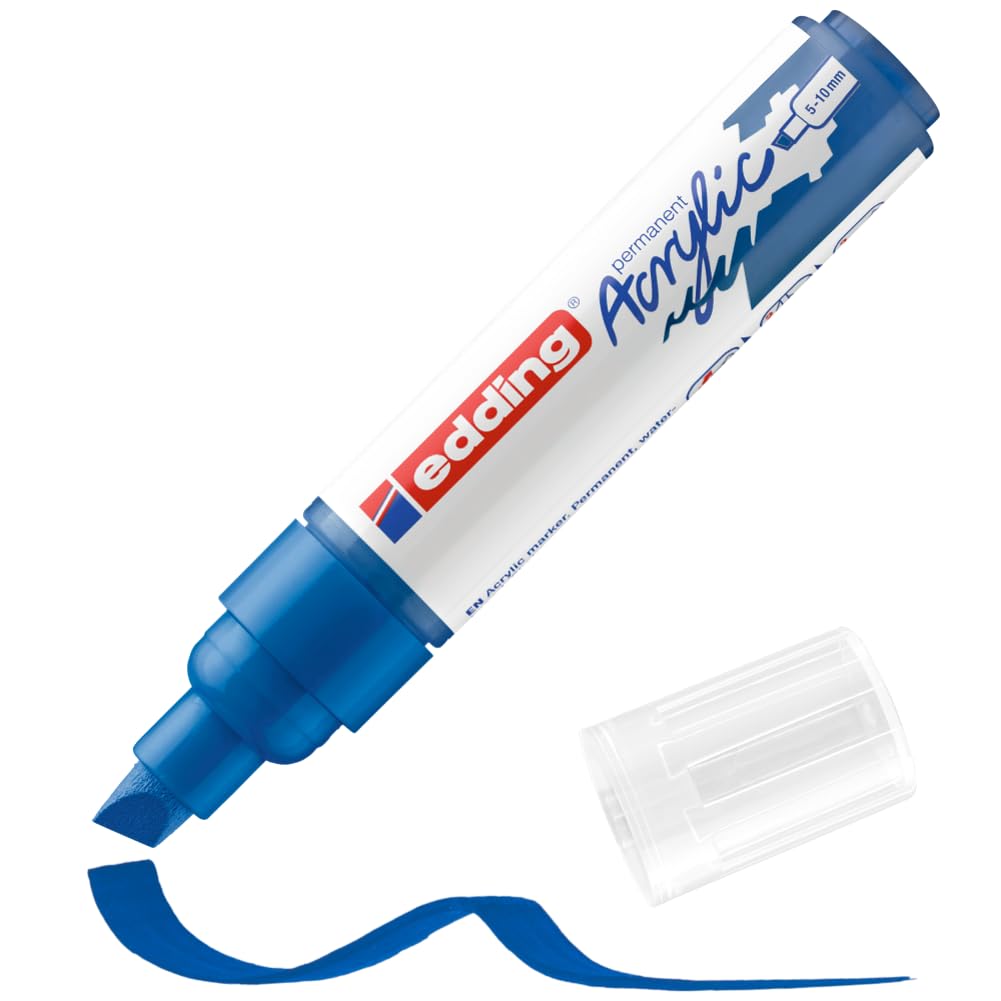 edding 5000 Waterproof Acrylic Paint Marker - Broad Chisel Tip 5-10mm - Blue - Permanent Art Pen for Canvas, Wood, Pebbles & Paper - Ideal for DIY Crafts, Rock Painting & Professional Art Projects