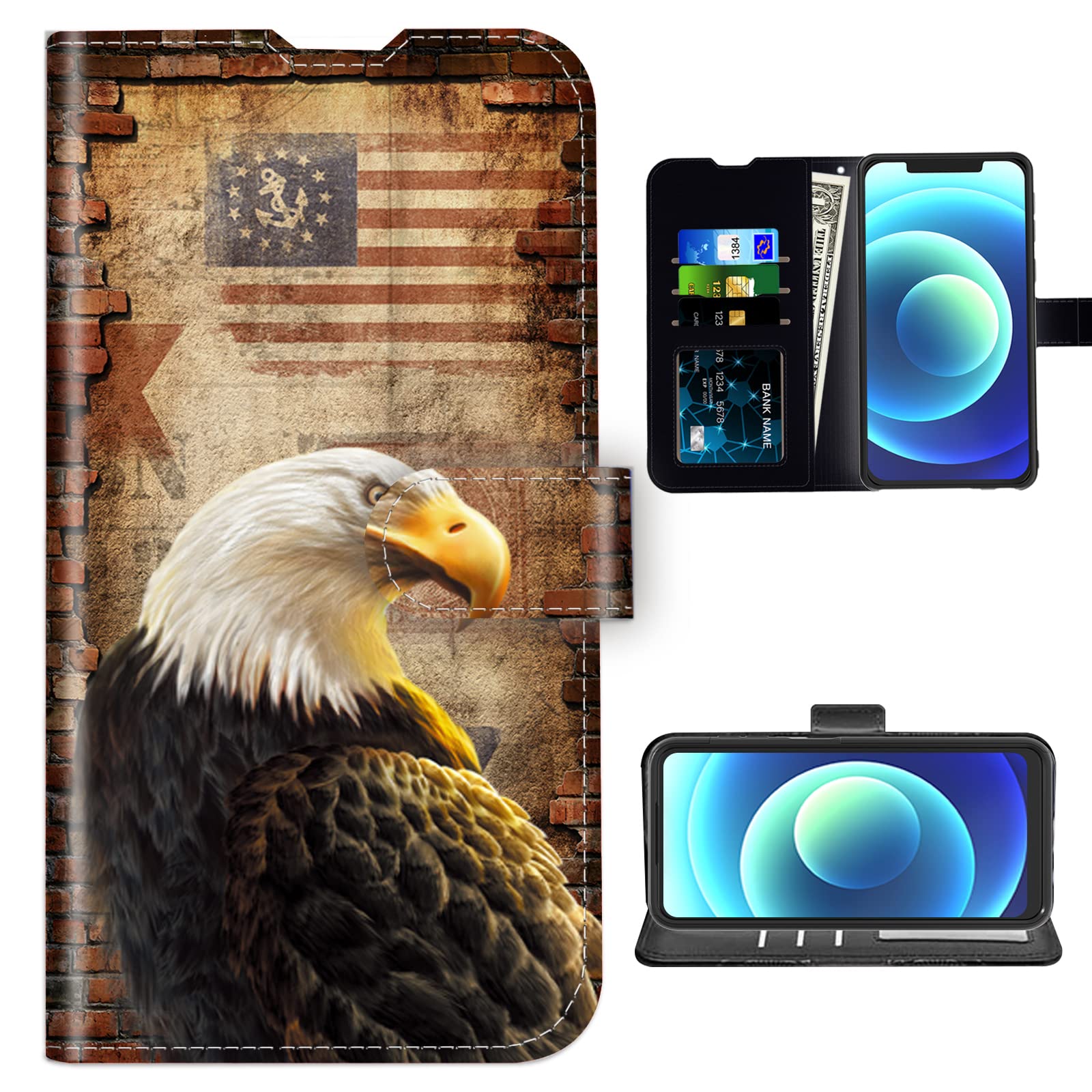 Premium PU Leather Wallet Case for Cloud Stratus C5 Elite - Flip Cover with Card Slots, Kickstand & Magnetic Clasp | Eagle Flag Design | Perfect for Work, Travel & Everyday Use
