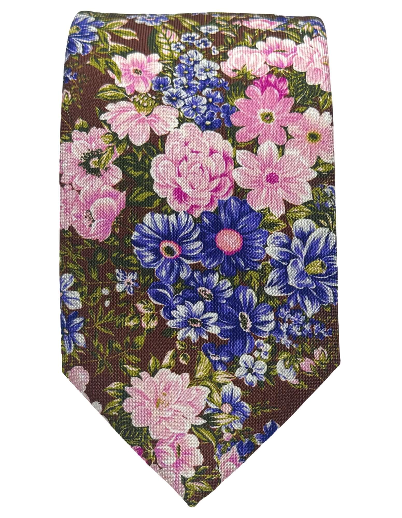 DÉCLIC Rayleigh Floral Tie for Men - Elegant Brown Silk Necktie for Weddings, Business & Formal Occasions