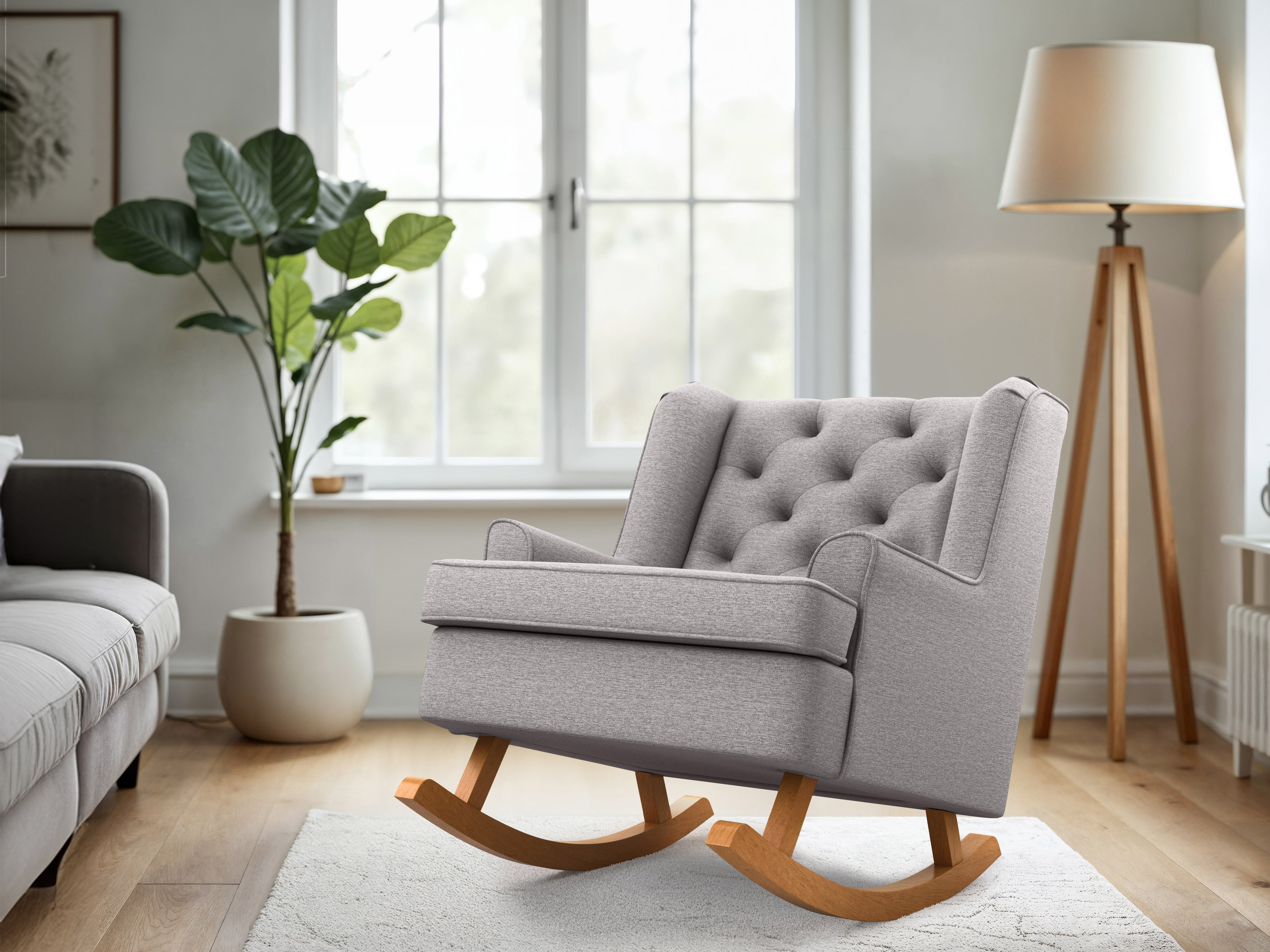 Timeless Light Grey Rocking Chair - Comfortable Nursery Rocker for Baby Room, Living Room & Patio Relaxation