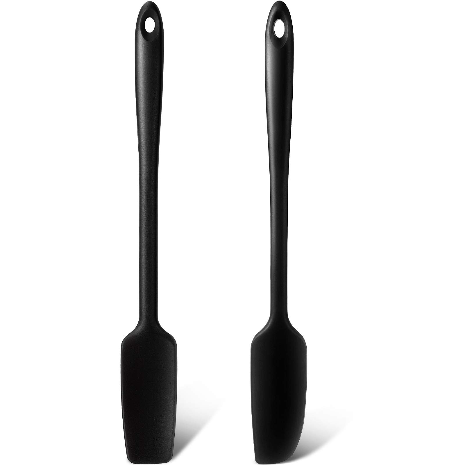 2-Pack Long Handle Silicone Jar Spatulas - Non-Stick Rubber Scrapers with Heat-Resistant Design for Smoothies, Baking & Cooking - Perfect for Jars, Blenders, Mixing Bowls & Food Prep (Black)