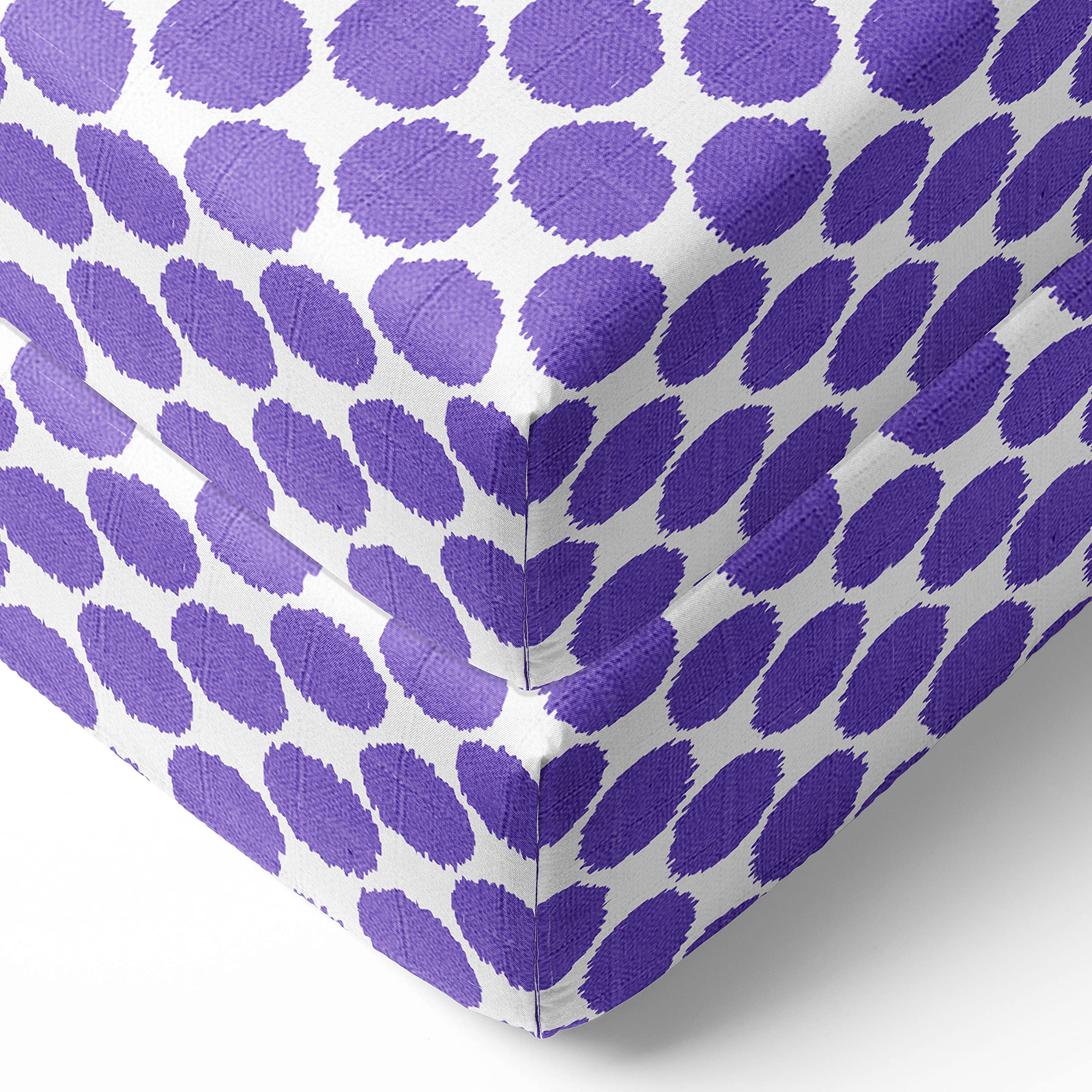 Bacati - 2 Pack 100% Cotton Muslin Crib Sheets for Girls, Ultra Soft & Breathable, Fits Standard 28x52x5 Crib & Toddler Mattress (Ikat Dots Purple) - Perfect for Nursery, Daycare & Travel