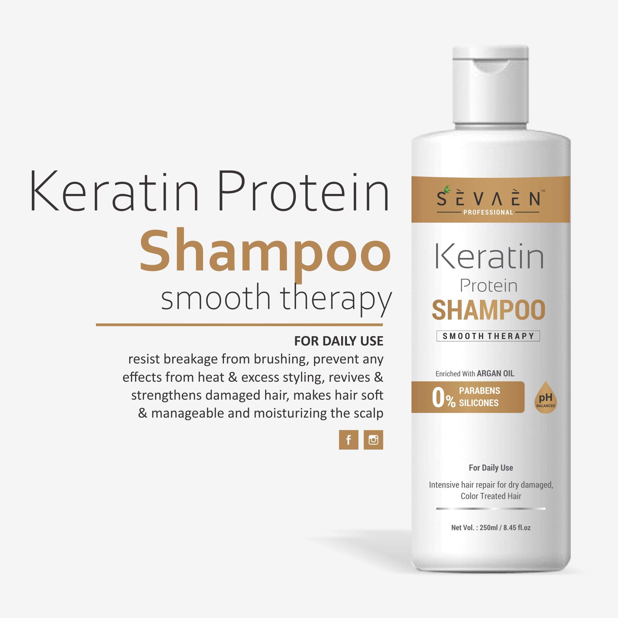 SEVAEN Keratin & Argan Oil Shampoo for Damaged Hair - Protein Repair & Moisturizing Treatment (1 Bottle) - Perfect for Dry, Frizzy Hair & Color-Treated Hair Care