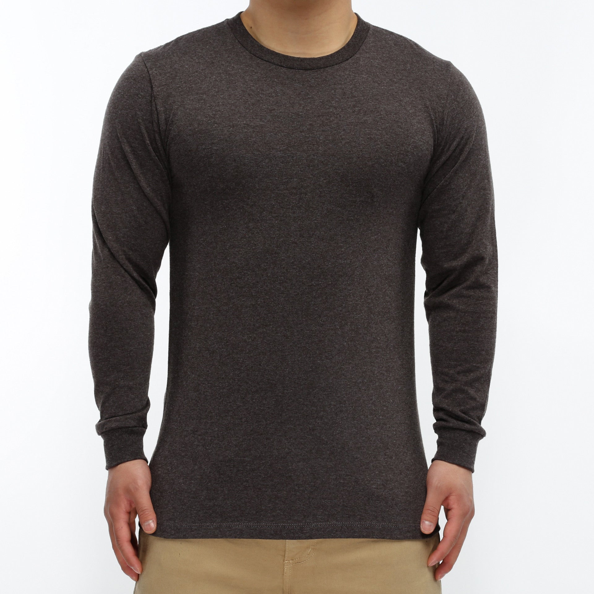Premium Long Sleeve T-Shirt for Men - Soft Cotton Blend, Comfort Fit, Charcoal Heather - Perfect for Casual Wear, Layering & Outdoor Activities