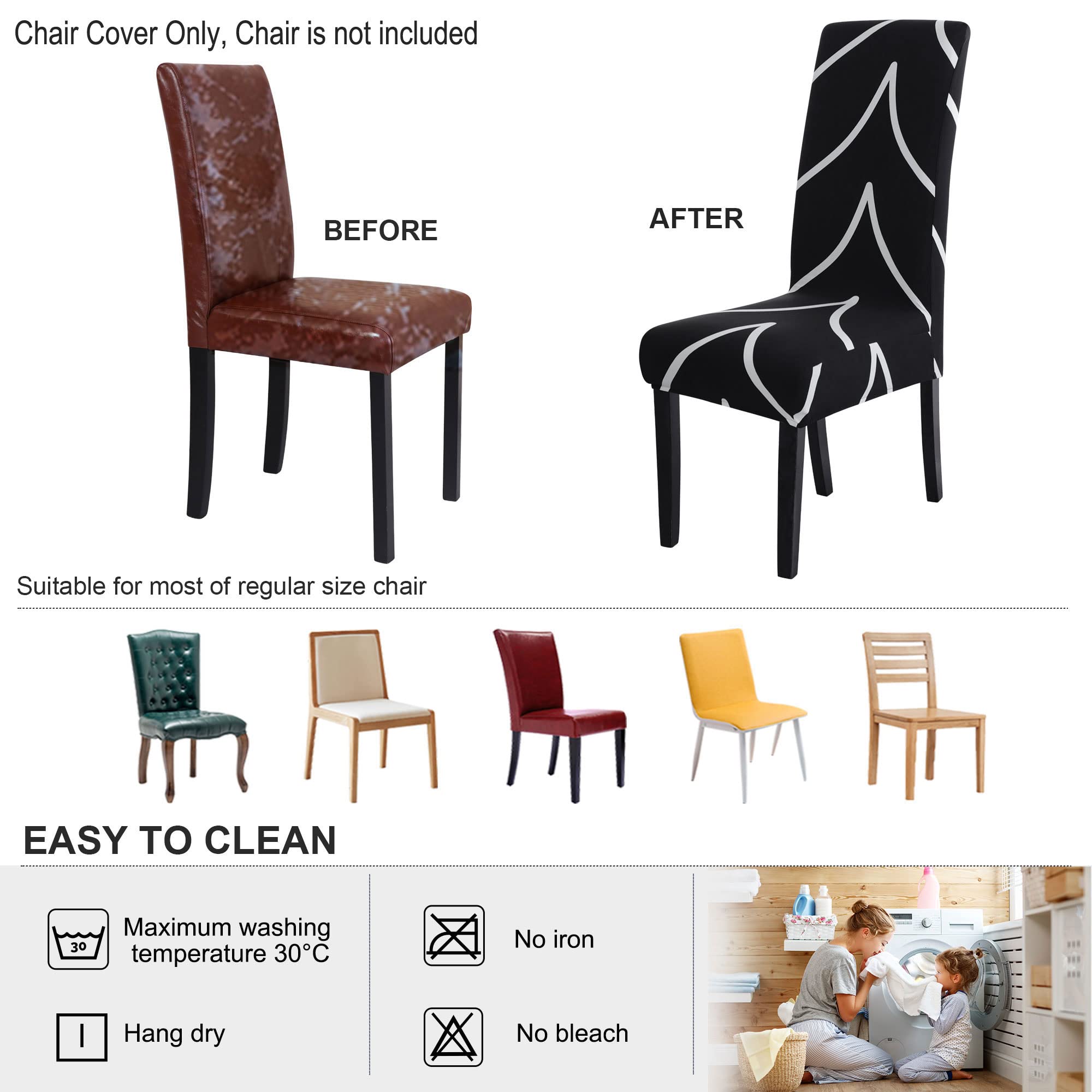 uxcell Stretch Spandex Dining Chair Covers - Medium Black Slipcovers for Kitchen Stools & Chairs | Waterproof Seat Protectors for Home, Dining Room, Party & Wedding Decor