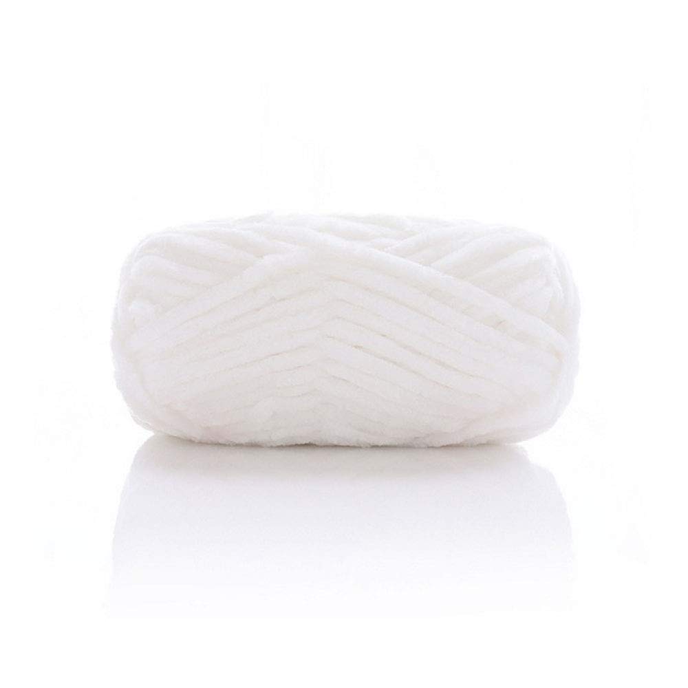 Soft White Fluffy Chenille Yarn - 100% Polyester Vegan Crochet Yarn for DIY Knitting, Perfect for Pet Beds, Hats, Throws, Baskets & Bags - 200g Skein - Cozy Home Decor & Crafting Projects