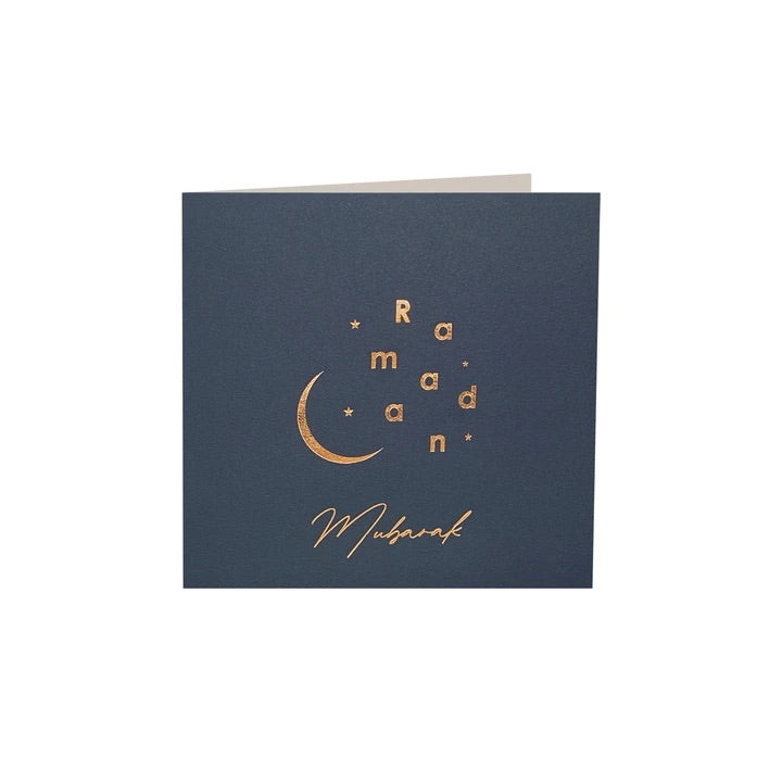 Elegant Gold Foiled Ramadan Greeting Card - Navy Blue Islamic Holiday Card for Eid Mubarak - Perfect for Ramadan Wishes, Eid Celebrations & Muslim Festivals