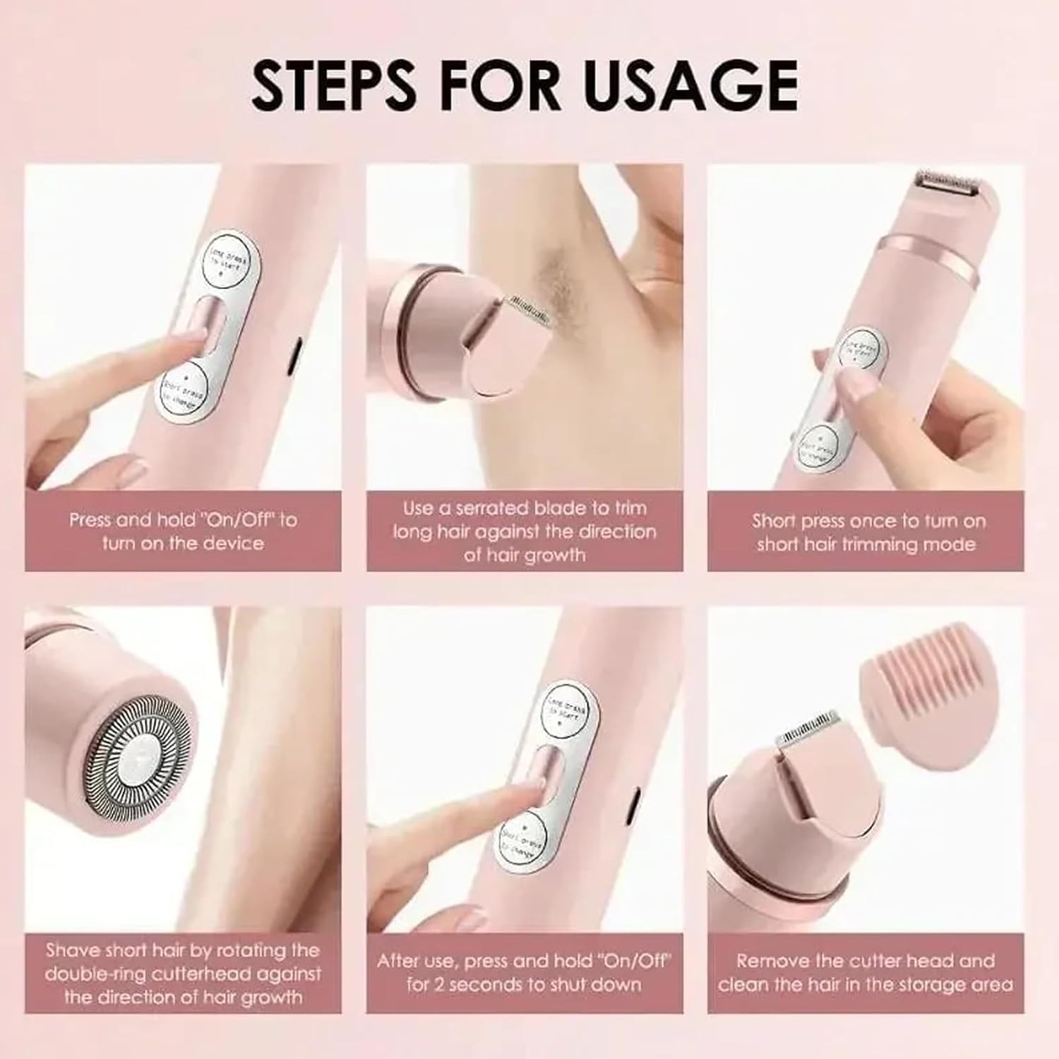 Allalonga 7-in-1 Electric Shaver for Women - 2-in-1 Wet & Dry Hair Removal with 3 Attachments - Painless Bikini & Body Shaver (Purple) - Perfect for Travel, Gym & Sensitive Skin Care