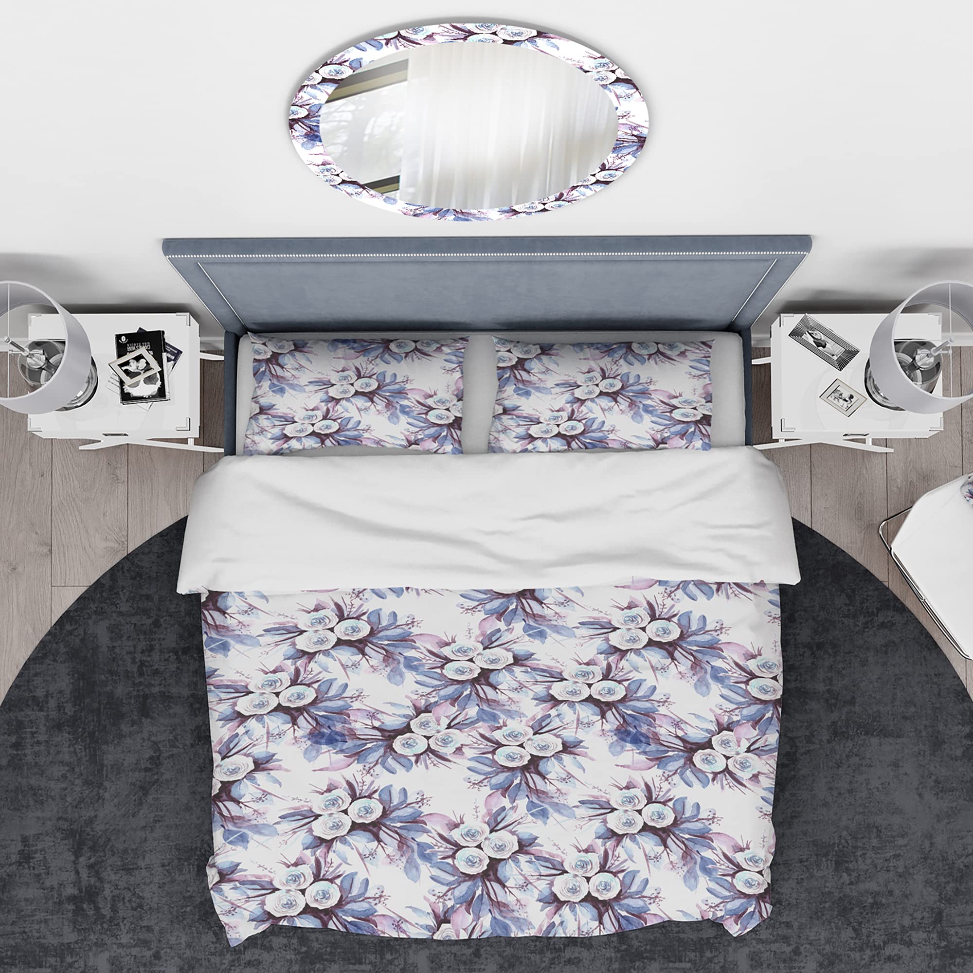 Floral Duvet Cover Set King - Nautical Coastal Bedding for All Seasons