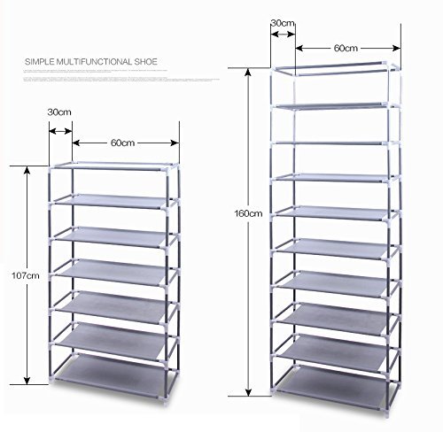 BNSPLY 10-Tier Non-Woven Fabric Shoe Rack with Dustproof Cover - Large Shoe Storage Organizer with 2 Side Pockets for Closet, Bedroom, Garage - Space Saving Shoe Shelf for Sneakers, Boots & Heels (Purple) | Perfect for Home, Dorm & Entryway Organization