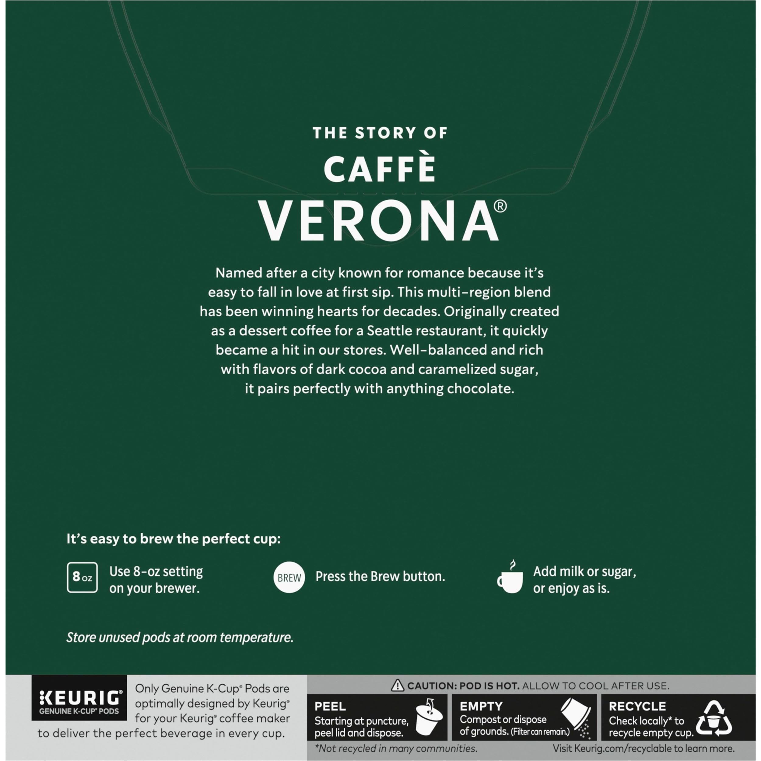 Starbucks K-Cup Coffee Pods - Dark Roast Caffè Verona 100% Arabica Coffee (32 Count) for Keurig Brewers | Perfect for Home, Office & Morning Energy Boost