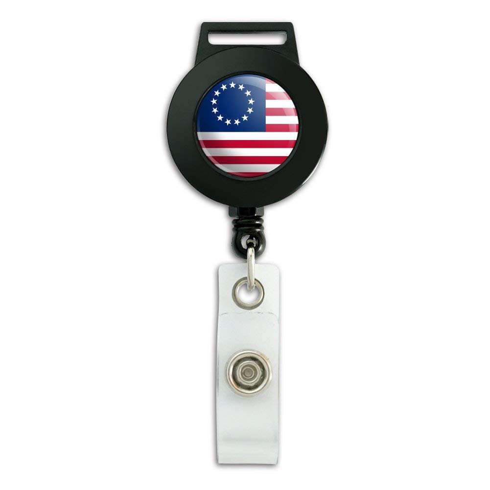 Betsy Ross 1776 American Flag Lanyard - Retractable Reel Badge Holder & ID Card Holder for Work, Events, and Security Access