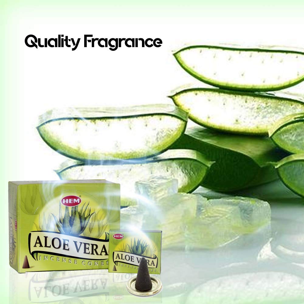 Premium HEM Incense Aloe Vera Sticks - Pack of 12 Boxes (10 Cones Each) | Authentic Indian Incense for Meditation, Yoga & Aromatherapy | Creates Relaxing Atmosphere at Home, Spa or Office