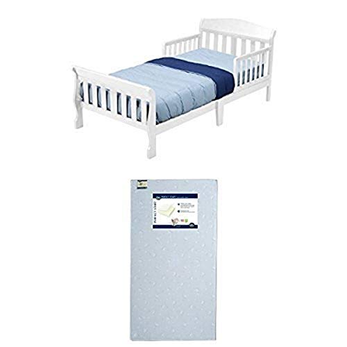 Delta Children Canton Toddler Bed with Serta Perfect Start Mattress - White Convertible Crib for Kids | Safe & Comfortable Nursery Furniture for Toddler Room Decor