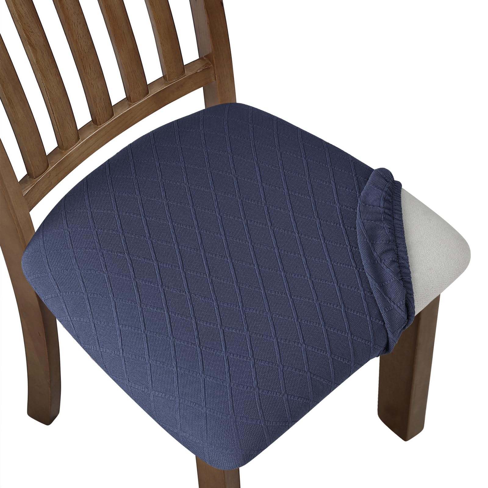 Stretch Chair Seat Covers 4-Piece Set - Washable & Removable Dining Chair Slipcovers - Anti-Dust Seat Cushion Covers for Kitchen, Dining Room, Office - Navy Blue (4 Pack)