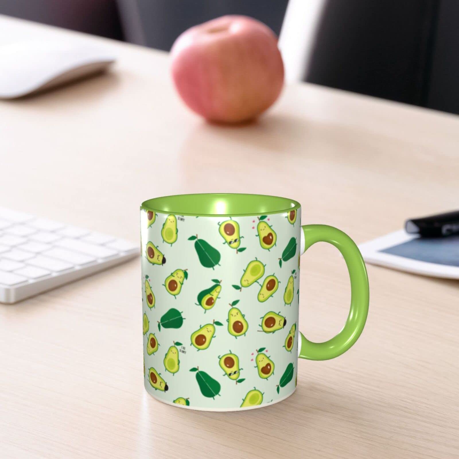 Funny Green Ceramic Avocado Coffee Mug with Handle - Dishwasher & Microwave Safe - Perfect for Home, Office & Gifts