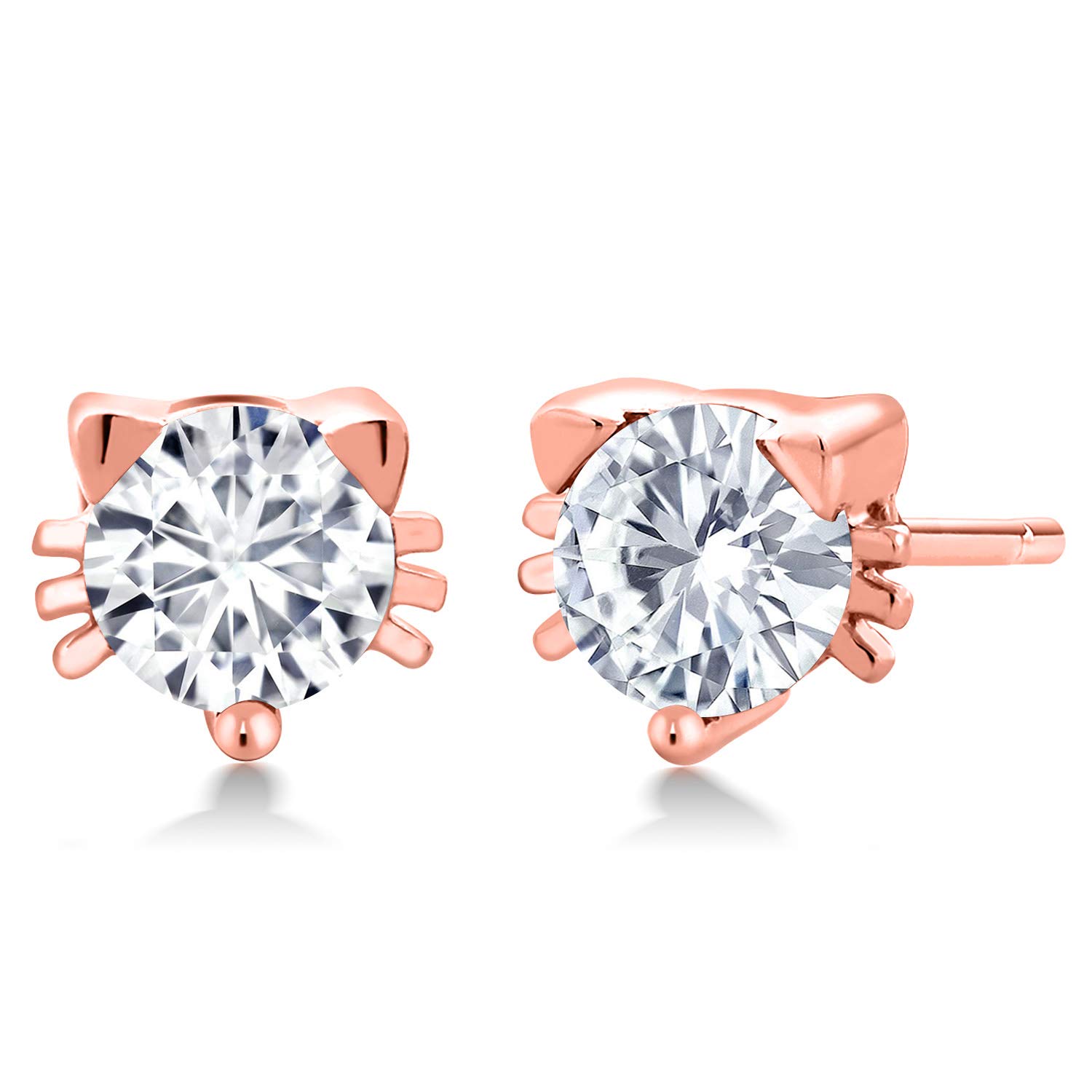 Gem Stone King 5MM Round Gemstone Birthstone Kitty Cat Stud Earrings | 925 Sterling Silver | Kitten Cat Earrings for Women & Men | Perfect Gift for Cat Lovers | Birthday, Anniversary & Everyday Wear