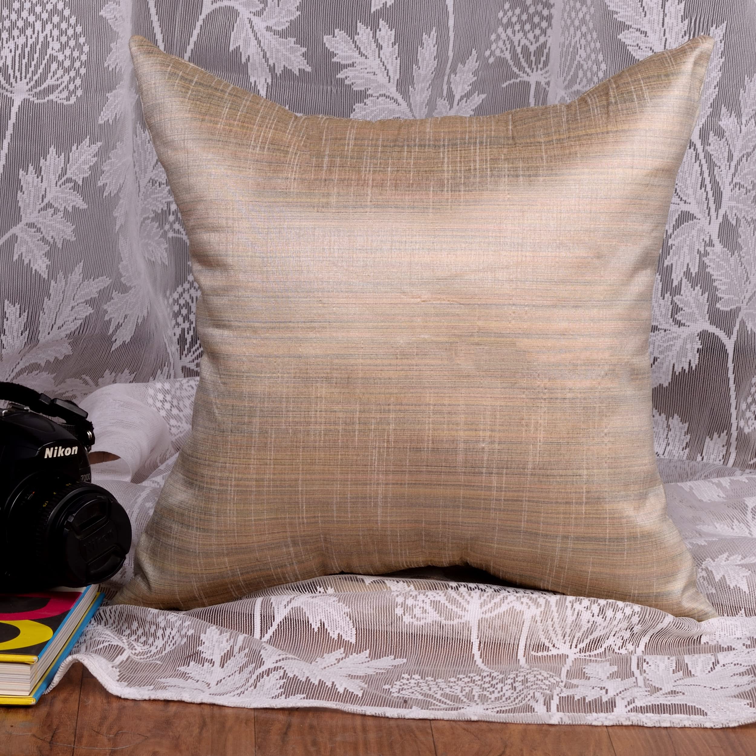 Boho Decorative Throw Pillows Set of 2 - 12x12 Inch Silk Solid Pillow Covers for Couch, Sofa & Bed - Cream Farmhouse Living Room Decor for Cozy Home, Bedroom & Guest House